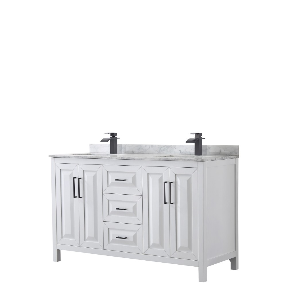 Daria 60" Double Vanity in White, Top, Square Sinks, Matte Black Trim