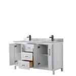 Daria 60" Double Vanity in White, Top, Square Sinks, Matte Black Trim