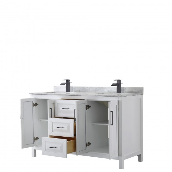 Daria 60" Double Vanity in White, Top, Square Sinks, Matte Black Trim