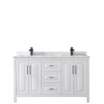 Daria 60" Double Vanity in White, Top, Square Sinks, Matte Black Trim