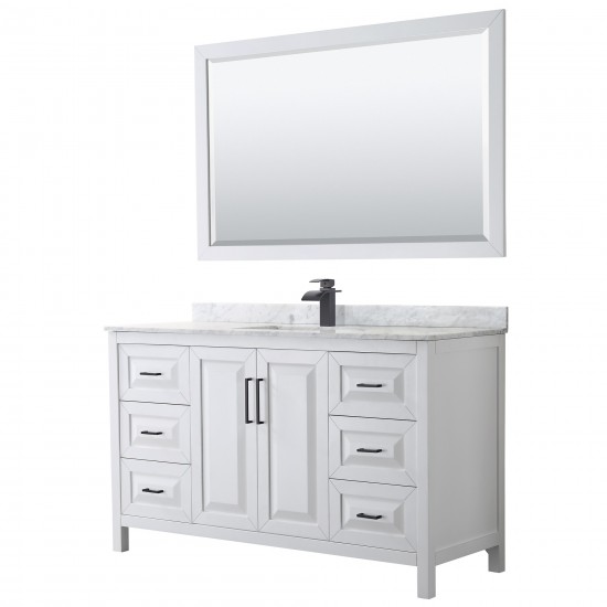 Daria 60" Single Vanity in White, Top, Square Sink, Matte Black Trim, 58" Mirror