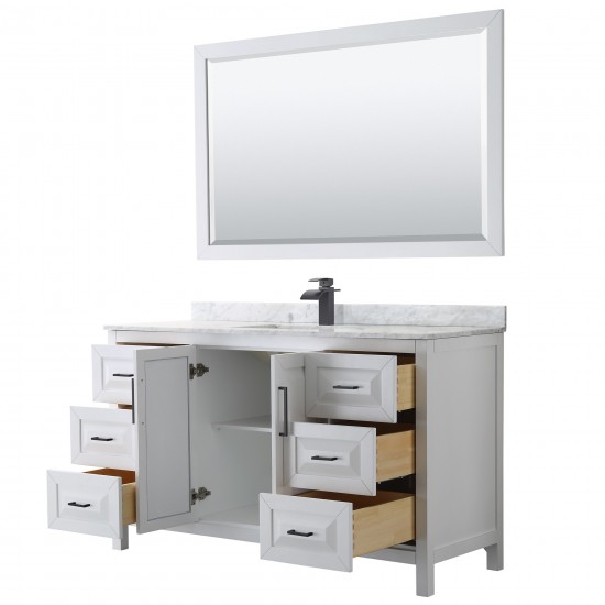 Daria 60" Single Vanity in White, Top, Square Sink, Matte Black Trim, 58" Mirror