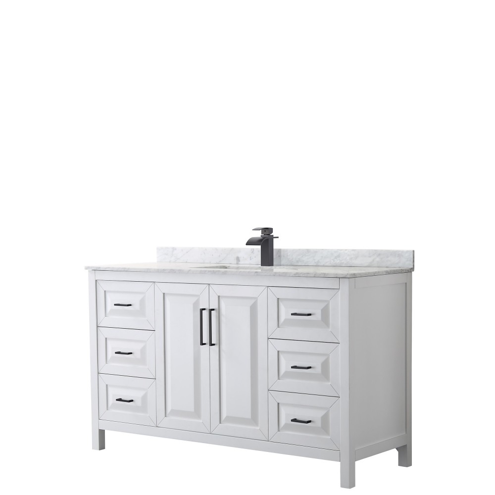 Daria 60" Single Vanity in White, Top, Square Sink, Matte Black Trim