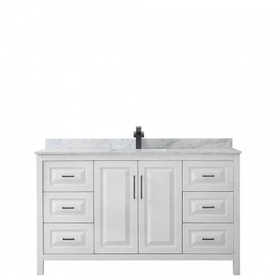 Daria 60" Single Vanity in White, Top, Square Sink, Matte Black Trim