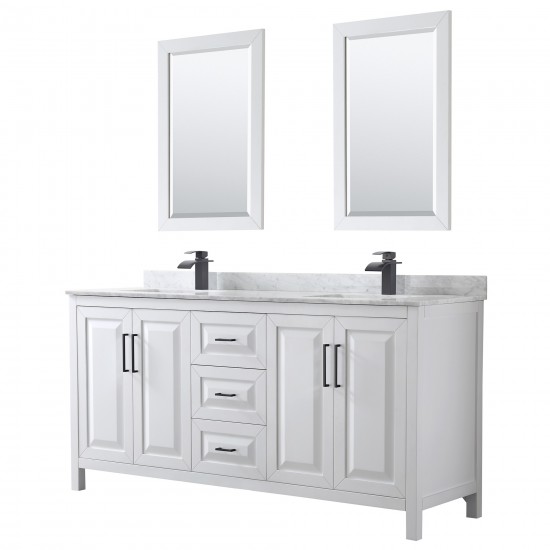 Daria 72" Double Vanity in White, Top, Square Matte Black Trim, 24" Mirrors