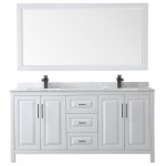 Daria 72" Double Vanity in White, Top, Square Matte Black Trim, 70" Mirror