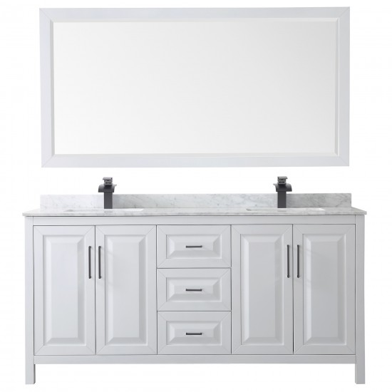 Daria 72" Double Vanity in White, Top, Square Matte Black Trim, 70" Mirror