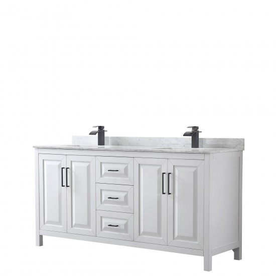 Daria 72" Double Vanity in White, Top, Square Sinks, Matte Black Trim