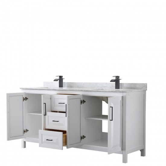 Daria 72" Double Vanity in White, Top, Square Sinks, Matte Black Trim