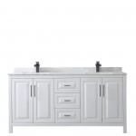 Daria 72" Double Vanity in White, Top, Square Sinks, Matte Black Trim