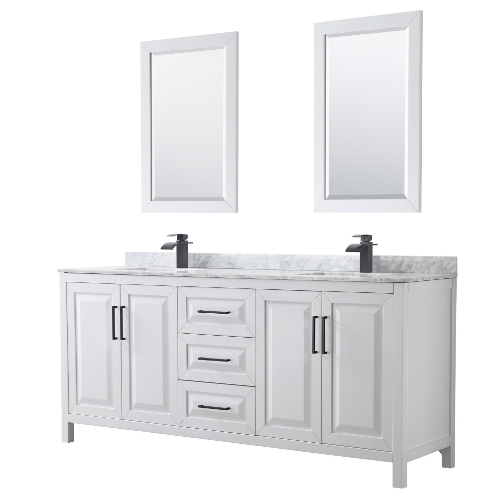 Daria 80" Double Vanity in White, Top, Square Matte Black Trim, 24" Mirrors Daria 80" Double Vanity in White, Top, Square Matte Black Trim, 24" Mirrors