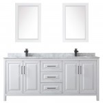Daria 80" Double Vanity in White, Top, Square Matte Black Trim, 24" Mirrors