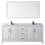 Daria 80" Double Vanity in White, Top, Square Matte Black Trim, 70" Mirror