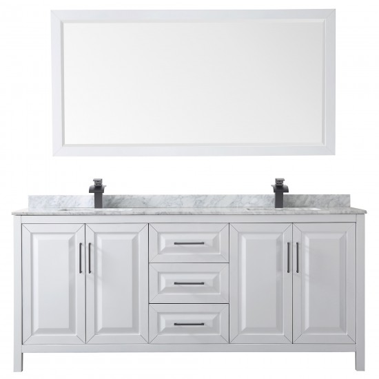 Daria 80" Double Vanity in White, Top, Square Matte Black Trim, 70" Mirror
