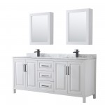 Daria 80" Double Vanity in White, Top, Black Trim, Medicine Cabinets