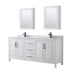Daria 80" Double Vanity in White, Top, Black Trim, Medicine Cabinets