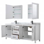 Daria 80" Double Vanity in White, Top, Black Trim, Medicine Cabinets