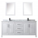 Daria 80" Double Vanity in White, Top, Black Trim, Medicine Cabinets