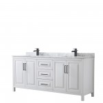 Daria 80" Double Vanity in White, Top, Square Sinks, Matte Black Trim