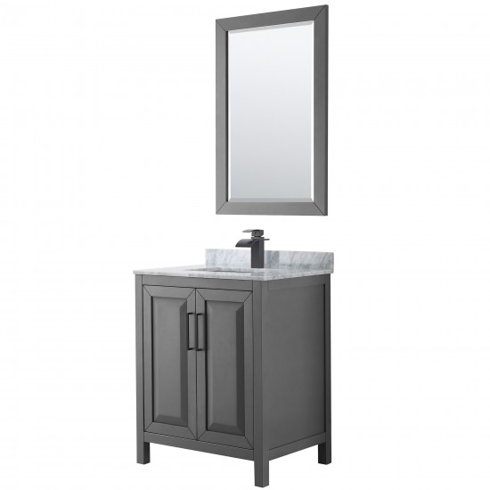 Daria 30" Single Vanity in Dark Gray, Top, Square Matte Black Trim, 24" Mirror