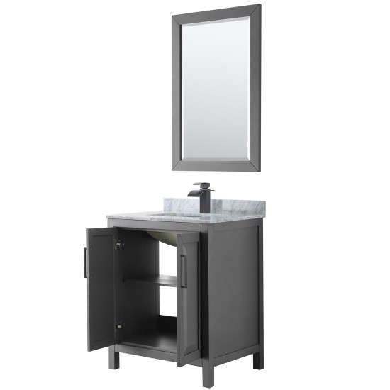 Daria 30" Single Vanity in Dark Gray, Top, Square Matte Black Trim, 24" Mirror