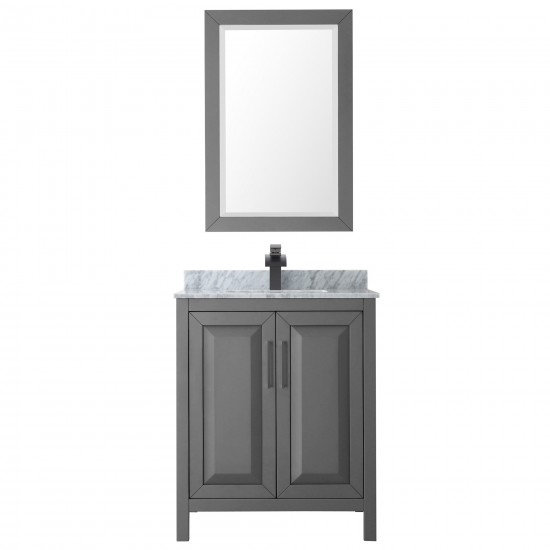 Daria 30" Single Vanity in Dark Gray, Top, Square Matte Black Trim, 24" Mirror