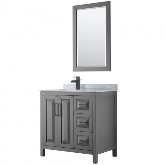 Daria 36" Single Vanity in Dark Gray, Top, Square Matte Black Trim, 24" Mirror