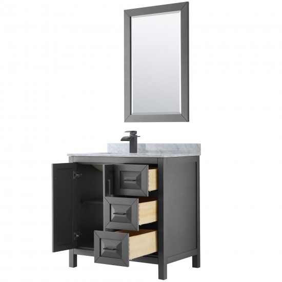 Daria 36" Single Vanity in Dark Gray, Top, Square Matte Black Trim, 24" Mirror