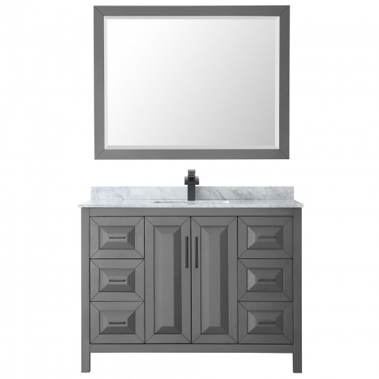 Daria 48" Single Vanity in Dark Gray, Top, Square Matte Black Trim, 46" Mirror