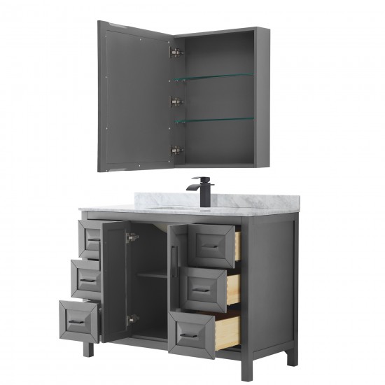 Daria 48" Single Vanity in Dark Gray, Top, Black Trim, Medicine Cabinet