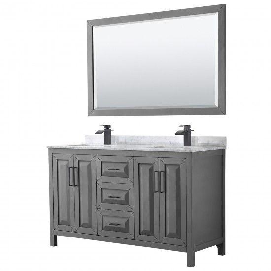 Daria 60" Double Vanity in Dark Gray, Top, Square Matte Black Trim, 58" Mirror