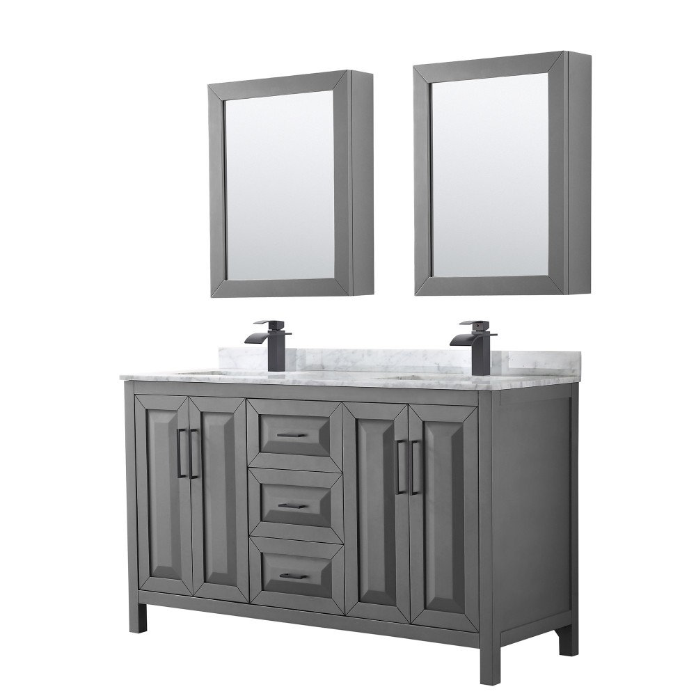 Daria 60" Double Vanity in Dark Gray, Top, Black Trim, Medicine Cabinets