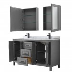 Daria 60" Double Vanity in Dark Gray, Top, Black Trim, Medicine Cabinets