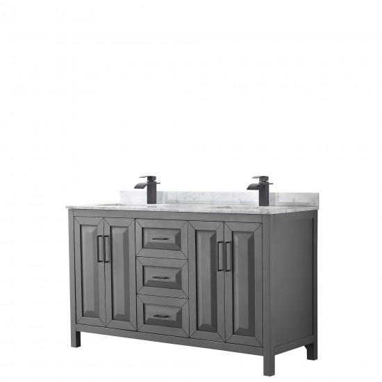 Daria 60" Double Vanity in Dark Gray, Top, Square Sinks, Matte Black Trim