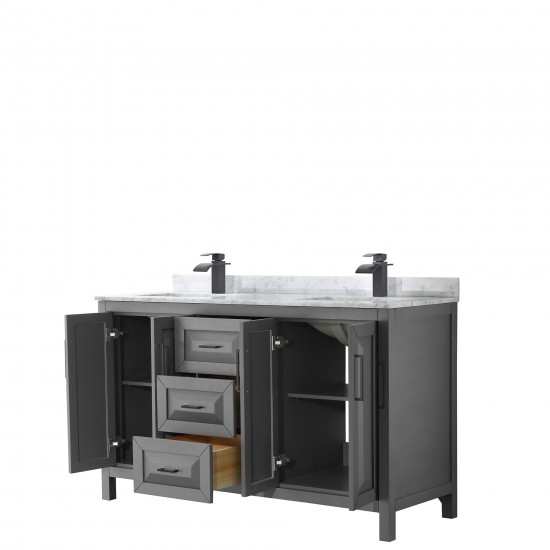 Daria 60" Double Vanity in Dark Gray, Top, Square Sinks, Matte Black Trim