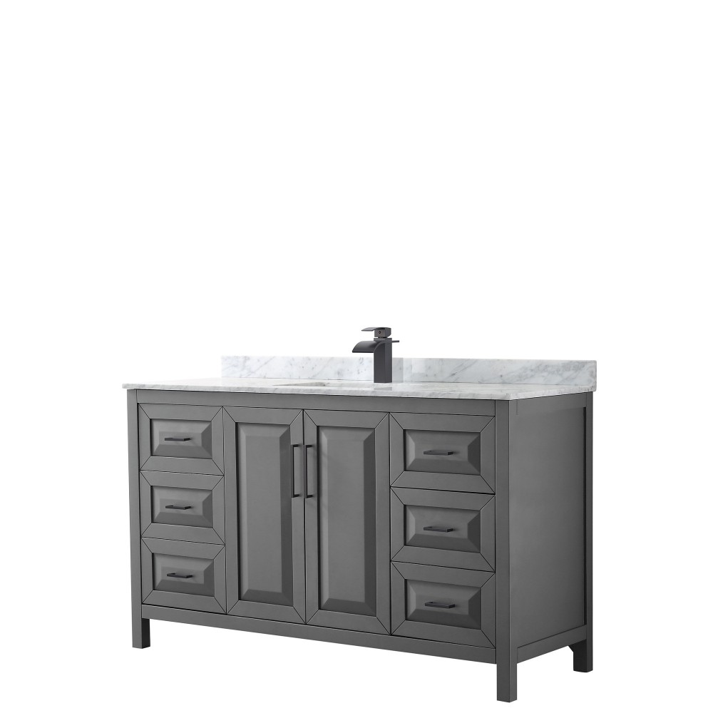 Daria 60" Single Vanity in Dark Gray, Top, Square Sink, Matte Black Trim