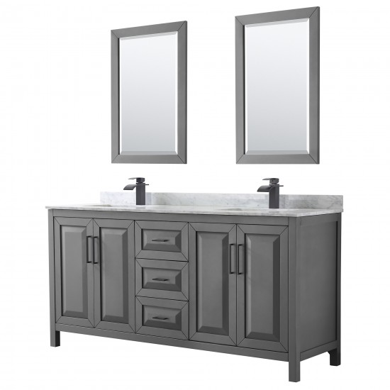 Daria 72" Double Vanity in Dark Gray, Top, Square Matte Black Trim, 24" Mirrors