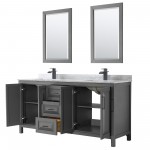 Daria 72" Double Vanity in Dark Gray, Top, Square Matte Black Trim, 24" Mirrors