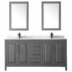 Daria 72" Double Vanity in Dark Gray, Top, Square Matte Black Trim, 24" Mirrors