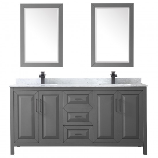 Daria 72" Double Vanity in Dark Gray, Top, Square Matte Black Trim, 24" Mirrors