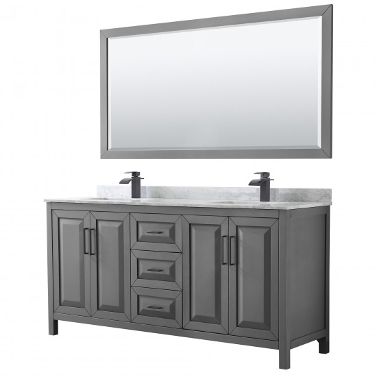 Daria 72" Double Vanity in Dark Gray, Top, Square Matte Black Trim, 70" Mirror