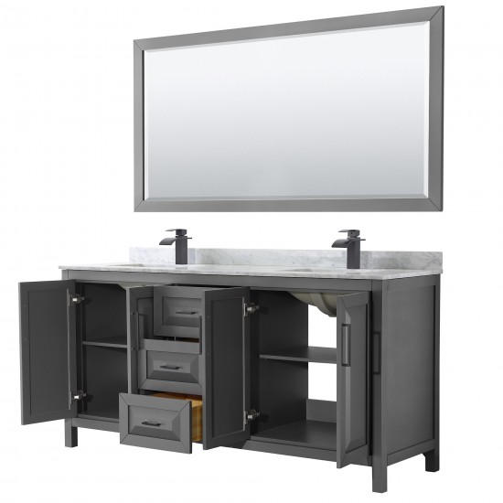 Daria 72" Double Vanity in Dark Gray, Top, Square Matte Black Trim, 70" Mirror