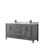 Daria 72" Double Vanity in Dark Gray, Top, Square Sinks, Matte Black Trim