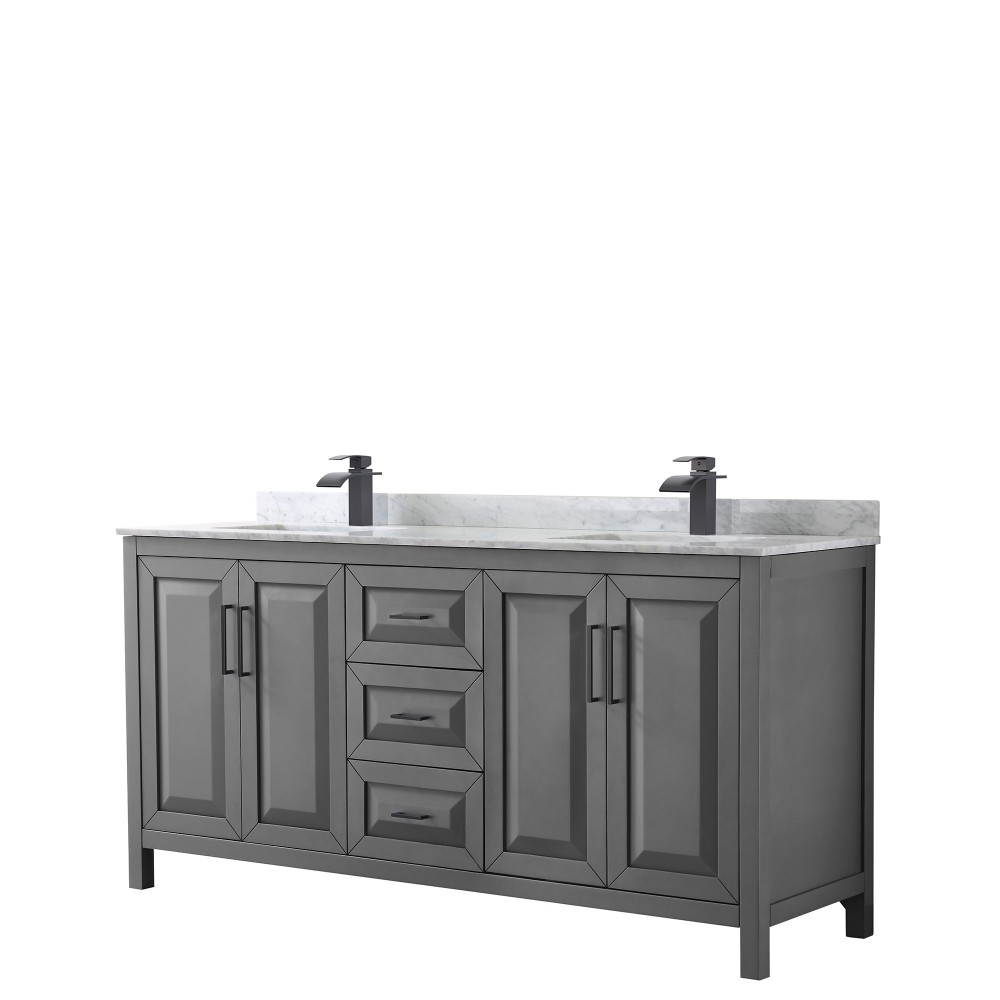 Daria 72" Double Vanity in Dark Gray, Top, Square Sinks, Matte Black Trim