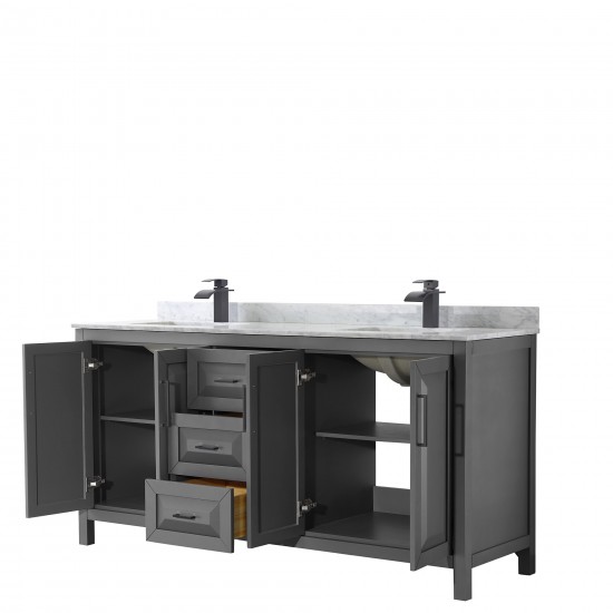 Daria 72" Double Vanity in Dark Gray, Top, Square Sinks, Matte Black Trim