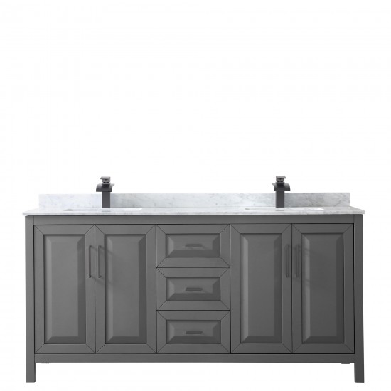 Daria 72" Double Vanity in Dark Gray, Top, Square Sinks, Matte Black Trim