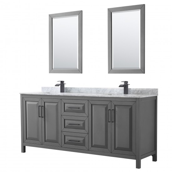 Daria 80" Double Vanity in Dark Gray, Top, Square Matte Black Trim, 24" Mirrors