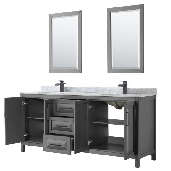 Daria 80" Double Vanity in Dark Gray, Top, Square Matte Black Trim, 24" Mirrors