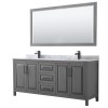 Daria 80" Double Vanity in Dark Gray, Top, Square Matte Black Trim, 70" Mirror