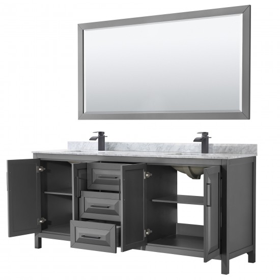 Daria 80" Double Vanity in Dark Gray, Top, Square Matte Black Trim, 70" Mirror